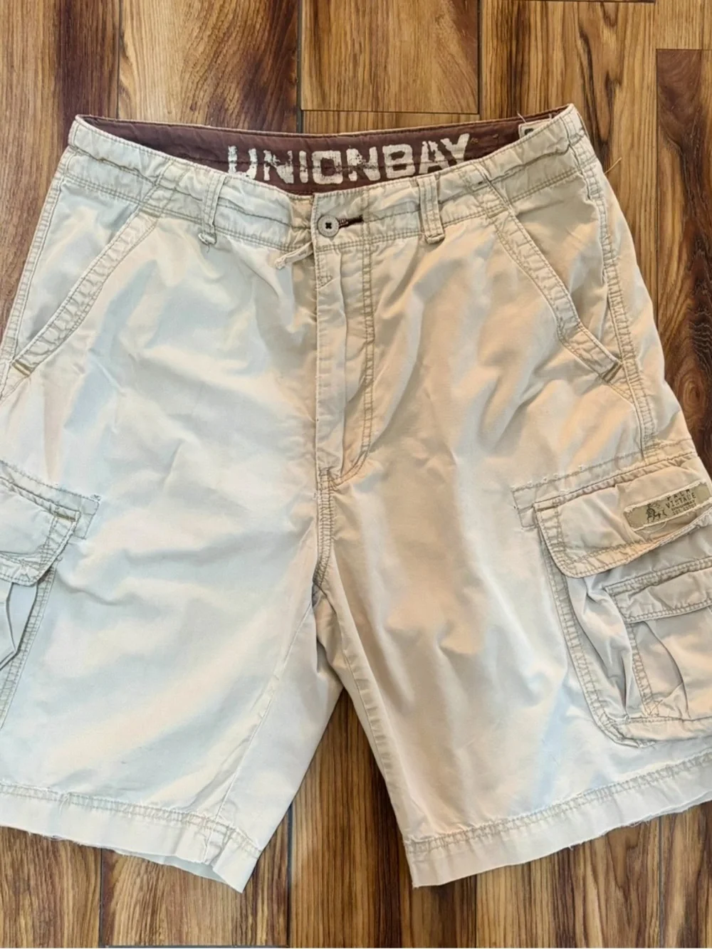 UNIONBAY Mens Utility Cargo Shorts Beige Khaki Cotton Faded Sz 34(Actual 36)